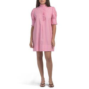 NAVY BLEU Pink Stripe Westport Short Sleeve Mini Dress